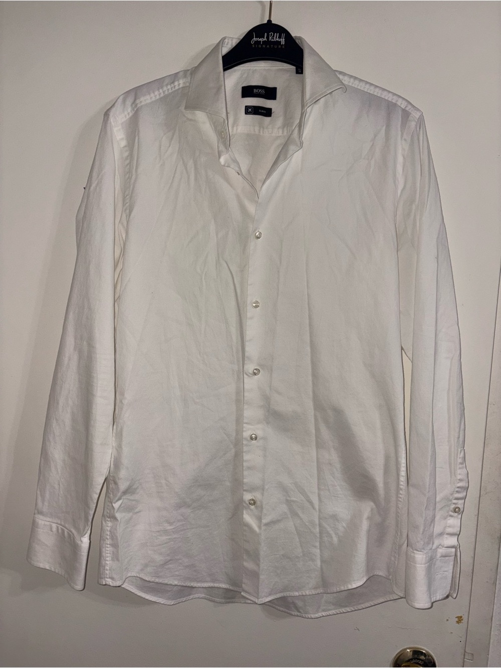 BOSS Men's White Plain Cotton Dress Shirt
